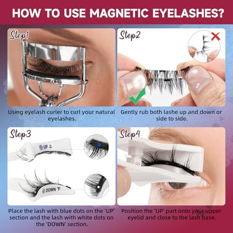 Mayhug Magnetic Eyelashes 3 Pairs, Reusable Magnetic Lashes with Applicator No Glue Needed Lash Clusters Kit Natural Look, Easy to Wear and Remove (3 Pairs-Kit 2)