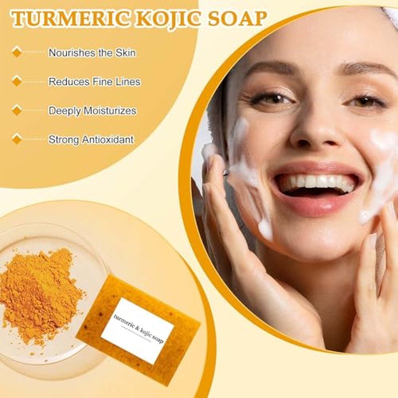 Lemon Turmeric Kojic Soap,Natural Handmade Soap,Turmeric Soaps Bar for Face and Body, Smooth Skin Tumeric Soapes,Deep Cleansing Soaps for Men & Women (2 PCS)