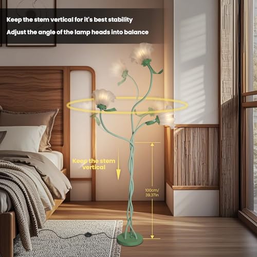 Green Flower Floor Lamp with Flexible Neck - Tall Reading & Bedroom Decor