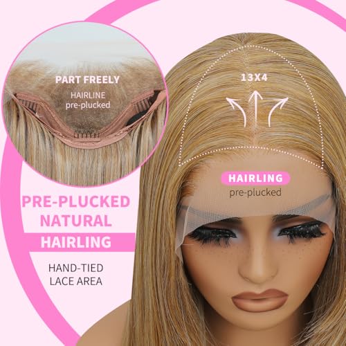 Ombre Blonde Synthetic Lace Front Wig 26in Pre Plucked Layered Straight for Women