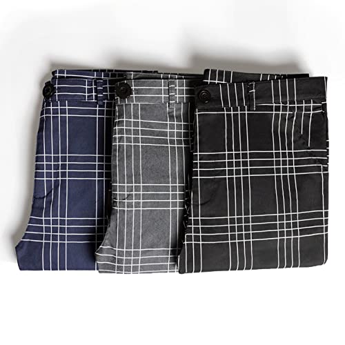 Percle Men's Plaid Slim Fit Dress Pants Business Stretch Formal Slacks 3X-Large Navy