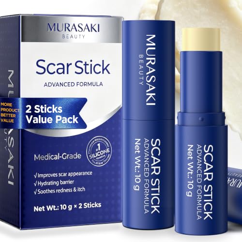 MURASAKI BEAUTY Advanced Silicone Scar Stick 2 x 10g, C-Section, Surgical Burns & Acne Scar Care