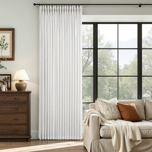 40W x 90L Linen Curtain Set - Natural Cream Triple Pinch Pleated Drapes for Living Room, 2 Panels
