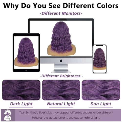 Purple Bangs 14 Inch Short Bob Wig - Heat-Resistant Synthetic Hair for Women (ENTRANCED STYLES)