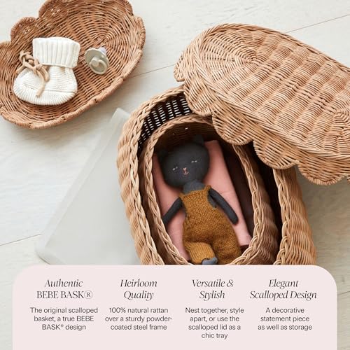 Mocca BEBE BASK The Original Scalloped Rattan Basket with Lid - Set of 2