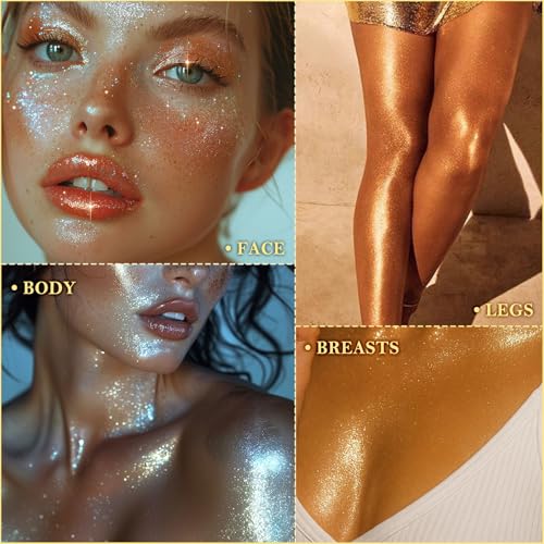 Liquid Glitter Highlighter Glow Drops ? Face Highlighter & Body Shimmer Makeup, Illuminating Radiant Glow for Festival Rave Party, Long Lasting 03 Rose Gold