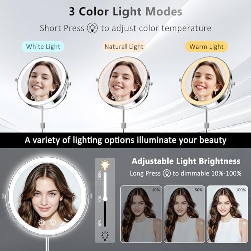 Chrome 9-Inch Rechargeable Makeup Mirror with Lights & Adjustable Height, 1X/10X Magnification Variation of THIS listing