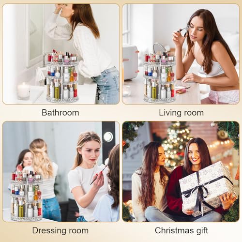Clear 360 Rotating Makeup Organizer with Large Capacity & Adjustable Shelves - Vanity Storage Rack