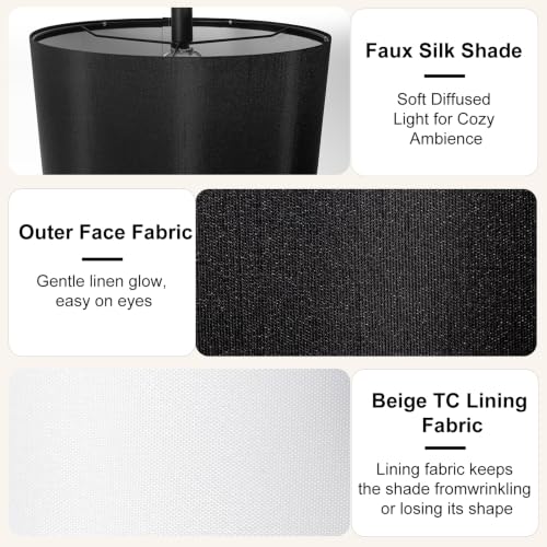 Black 62-Inch Modern Alabaster Floor Lamp with Night Light - Living Room Decor