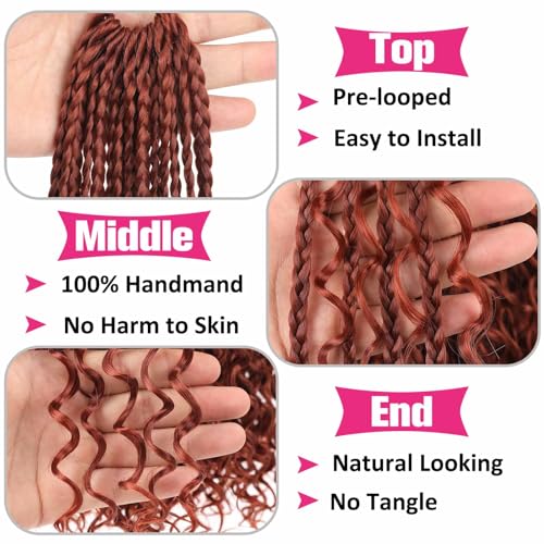 18 Inch Boho Box Braids Crochet Hair with Curly Ends - 8 Packs, Synthetic, Natural Look
