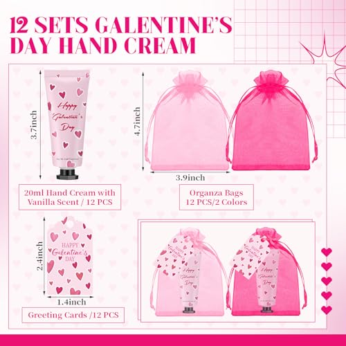 12 Pack Galentine's Day Hand Cream Gifts Set with Organza Bags & Greeting Cards - Romantic Party Favors