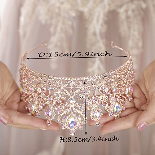 AB Rose Gold Vintage Rhinestone Tiara Crown for Women Bridal Prom Wedding Princess