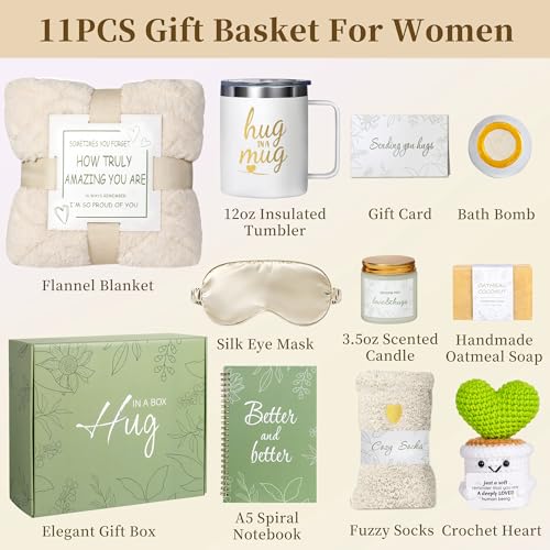 Self Care Gift Basket for Women with Flannel Blanket - White | Get Well Soon