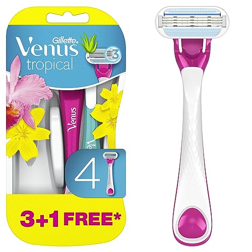Gillette Venus Tropical Disposable Razors for Women, 3+1 Count, Designed for a Smooth Shave, Tropical Fragrance Scented Handles (Pack of 2)