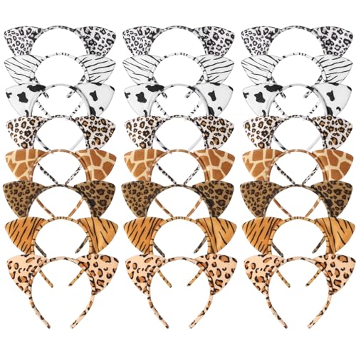 Animal Ears Headband Assortment - Cheetah, Zebra, Leopard for Party & Cosplay (24 Pieces)