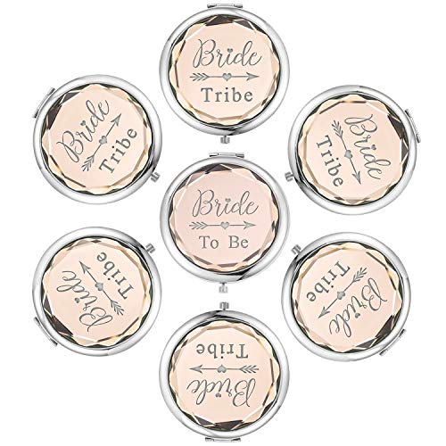 Pack of 7 Compact Pocket Makeup Mirrors Set Include 1 Bride to Be Mirror and 6 Bride Tribe Mirrors Bachelorette Party Bridesmaid Proposal Gifts(Champagne)