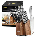 McCook 17-Piece Knife Set with Built-in Sharpener, Stainless Steel & Acacia Block