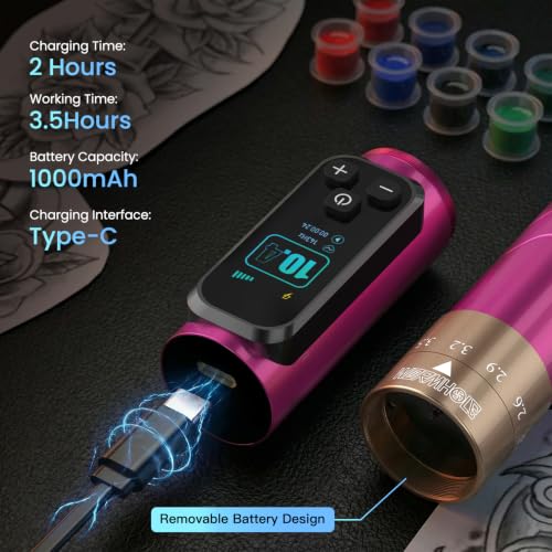 Wormhole Wireless Tattoo Gun Kit Pink & Black - Professional Rotary Pen for Art & Eyebrow Work
