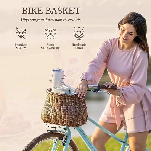 Warners Wheels Stained Front Bike Basket with Cup Holder for Cruiser Bikes