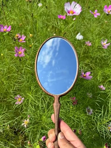 Walnut Wood Hand Mirror for Makeup & Grooming - Multi-Purpose Portable Mirror