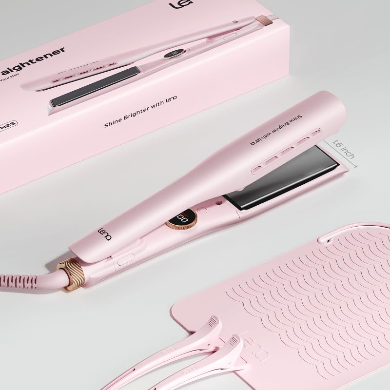 LENA 1.6 Inch Pink Wide Titanium Flat Iron with 12 Temp Settings & LED Display