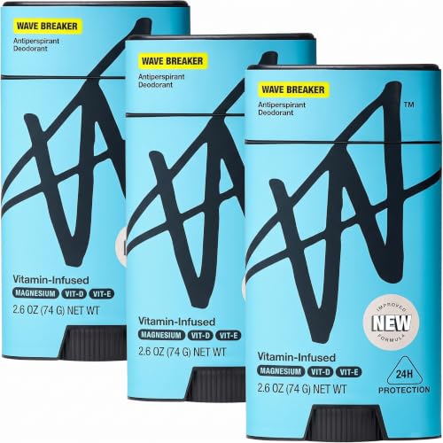 Men's Antiperspirant Deodorant - Wave Breaker Scent, 24H Sweat & Odor Protection, Vitamin-Infused, 2.6 oz Pack of 3