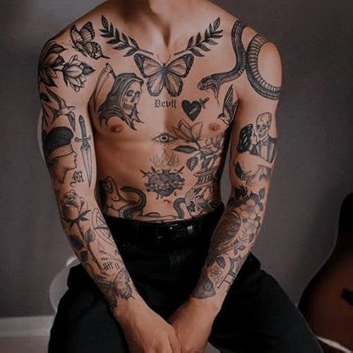 Impressed 48 Sheets Custom Unisex Ignorant Patchwork Temporary Tattoos - Small Semi Permanent Minimalist Black Fake Flash Tattoo for Women and Men - Micro Tiny Adult Hand, Sleeve, Finger Tat for Teens