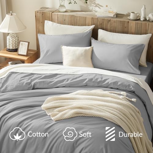 Queen Size Egyptian Cotton Duvet Cover Set - Grey, 90x90 Inches, Breathable & Durable