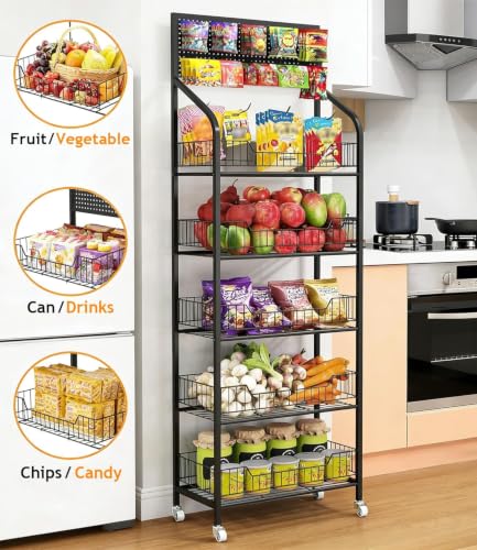 Black 5-Tier Candy Display Rack with Lockable Wheels & Hooks