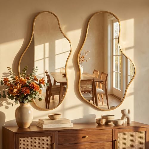 Gold Bathroom Mirror for Over Sink - Cloud-Like Wall Mirror 22x36 inches - Rose Gold Variation