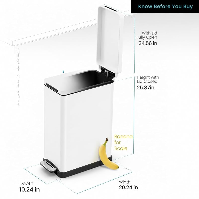 12 Gallon Slim Kitchen Trash Can with Foot Pedal and Soft-Close Lid