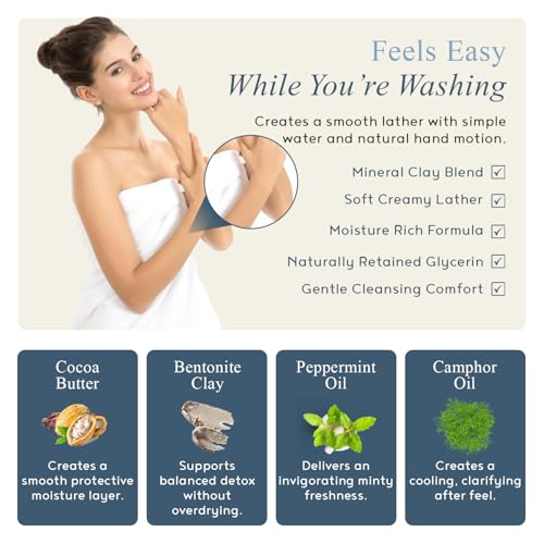 Switch2Pure Detox Bar Soap with Shea Butter, Avocado Oil & Mineral Clays, Herbal Mint Infused Organic Soap Bar for Deep Cleaning & Refreshed Skin Full Size 4 Oz