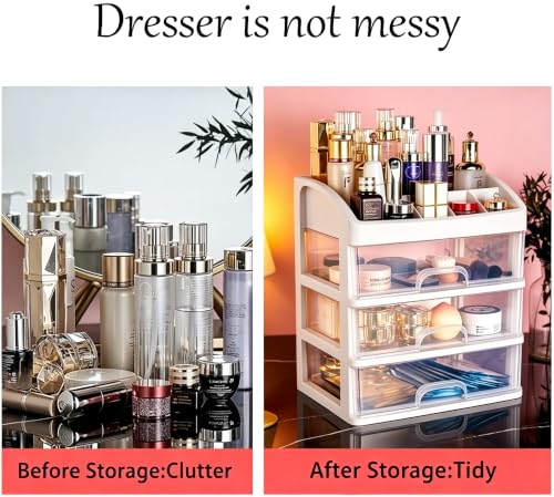 Makeup Organizer with 3 Drawers - Arc Type Plastic Storage for Vanity & Bathroom