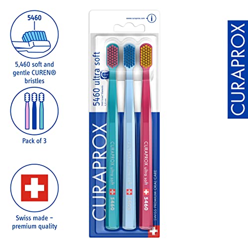 Curaprox CS 5460 Ultra-Soft Toothbrush 3-Pack - Turquoise, Light Blue, Magenta