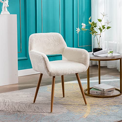 KCC White Desk Chair No Wheels Vanity Makeup Chair for Living Room - 1PC