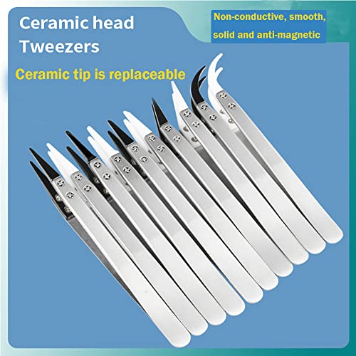 Utoolmart Straight Pointed Ceramic Tips Replaceable Heat Resistance Non-Conductive Heads for Ceramic Tweezers Black 4 Pairs