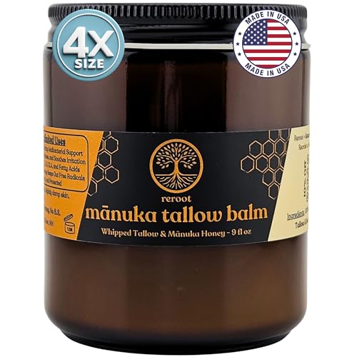 Manuka Honey Beef Tallow for Skin ~2 INGREDIENTS~ 100% Grass-Fed Tallow and Honey Balm - Whipped & UNSCENTED Tallow Face Moisturizer - Hydrating Tallow Balm for Men, Women, Kids & Babies (9oz)
