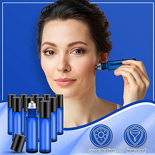 96 Pack 10ml Blue Glass Essential Oil Roller Bottles with Accessories