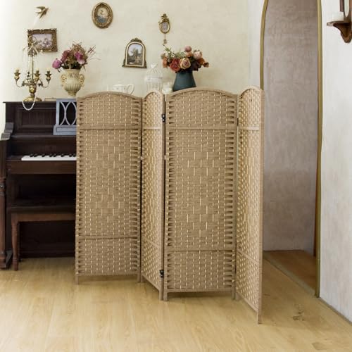 PawlaBay Light Brown 4 Panel Short Room Divider - Folding Privacy Screen