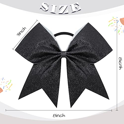 Large Glitter Cheer Bows for Cheerleaders with Elastic Hair Ties - Black