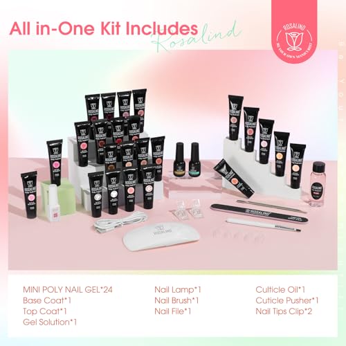 Pink Brown Poly Nail Gel Kit with 24 Colors & Nail Tools for DIY Manicure