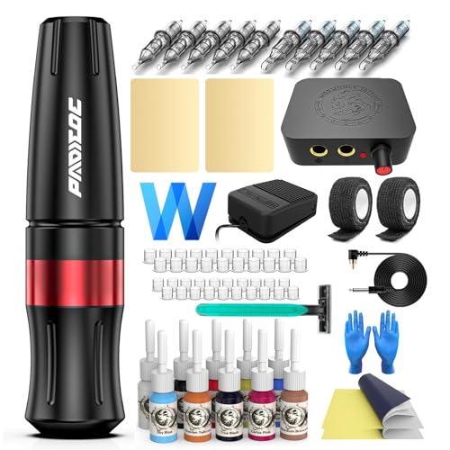 Rotary Tattoo Kit Pen with 10 Cartridges Black & Red - Beginner Friendly