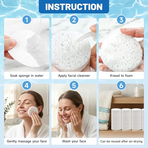 Kickleen 320-Count White Compressed Facial Sponges – 100% Cellulose, Reusable & Travel Friendly
