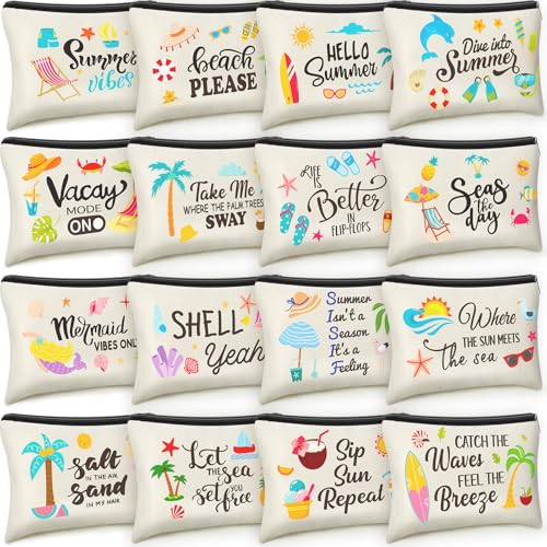 Summer Christmas Makeup Bag Set - 16 Pcs Bulk Cosmetic & Travel Bags