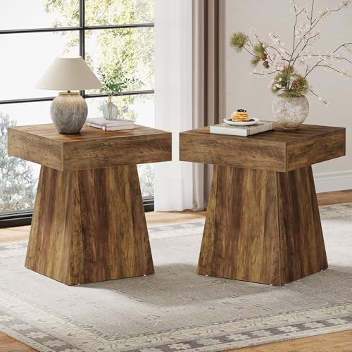 Tribesigns Rustic Mushroom-Inspired End Table with Wide Base - Brown / 1