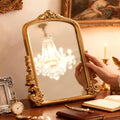 YUSONG Vintage Desk Mirror 11.4" x 9.2" Gold Antique Tabletop Mirror with Resin Frame