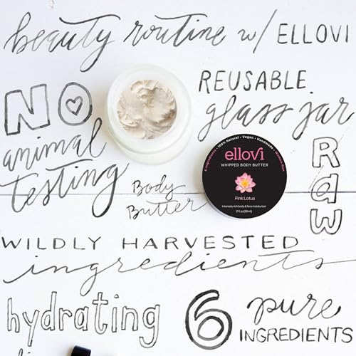 Ellovi All-Natural Luxuriously Whipped Body Butter - Pink Lotus - Pure Enough to Eat - Made With Just 6 Vegan Ingredients - Ultra-Rich 100% Plant-Based Moisturizer For Naturally Healthy Skin (2oz)