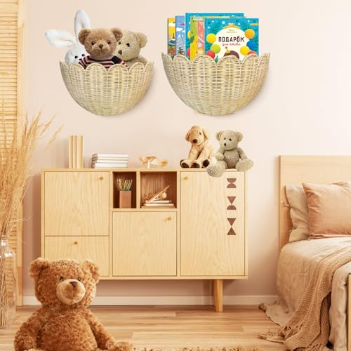 Bohemian Wall Basket Set - Hand Woven Hanging Wicker Storage Decor - 2 Sizes