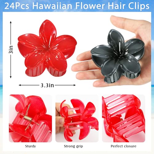 24Pcs Hawaiian Flower Hair Clips for Women - Multi Colors, Strong Hold, Plumeria Style - Variation of THIS listing