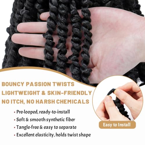 8 Packs Passion Twist Hair 10 Inch 1B Pre-Twisted Crochet Braids - Soft Lightweight Natural Look